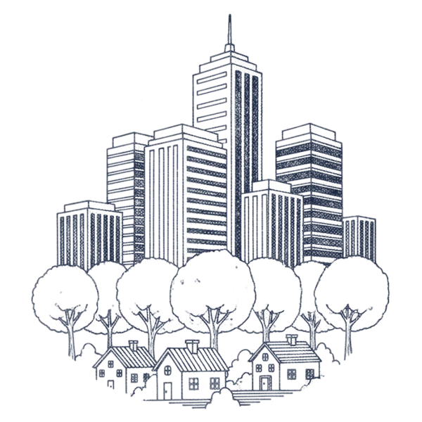 Office towers rising above a band of trees, for Atlanta