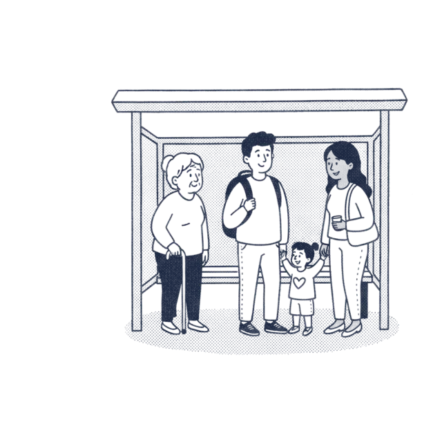 Neighbors waiting together at a bus stop