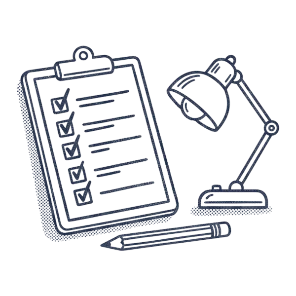 A clipboard checklist with every box ticked