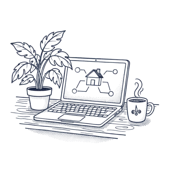 A laptop showing a household linked together